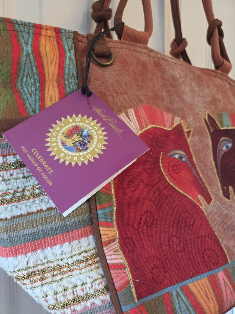 Embroidered Laurel Burch Horse Motif Tote in Multicolor
